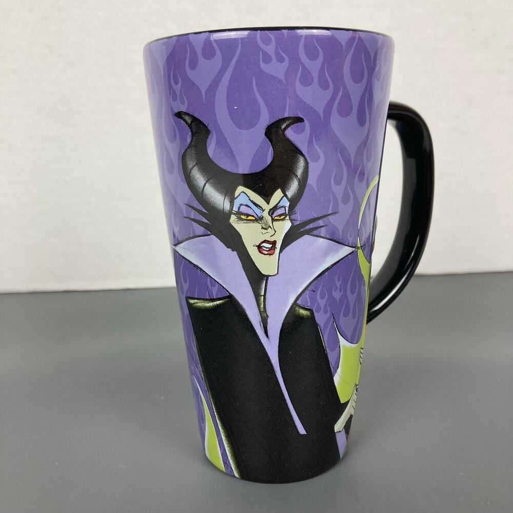 Disney Parks Maleficent Tall Latte Mug Purple Black Flames Villain Horns Wand